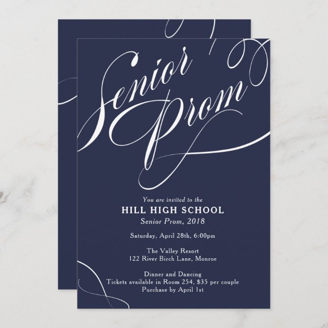 School Colors Fancy Script Prom Invitation (Front/Back)