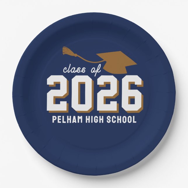 School Colors Grad NAVY CUSTOMIZABLE Paper Plates (Front)