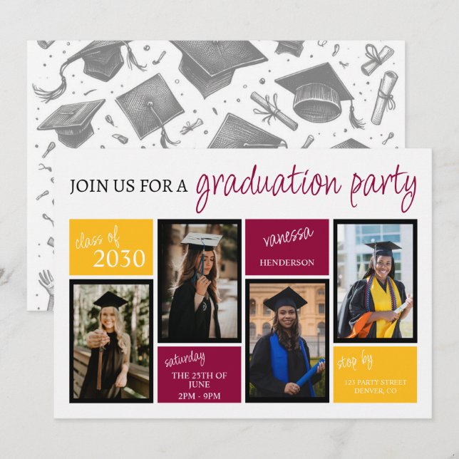 School Colors Graduation Party Invitation (Front/Back)