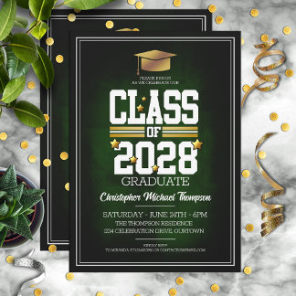 School Colors Green and Gold Graduation Party Invitation