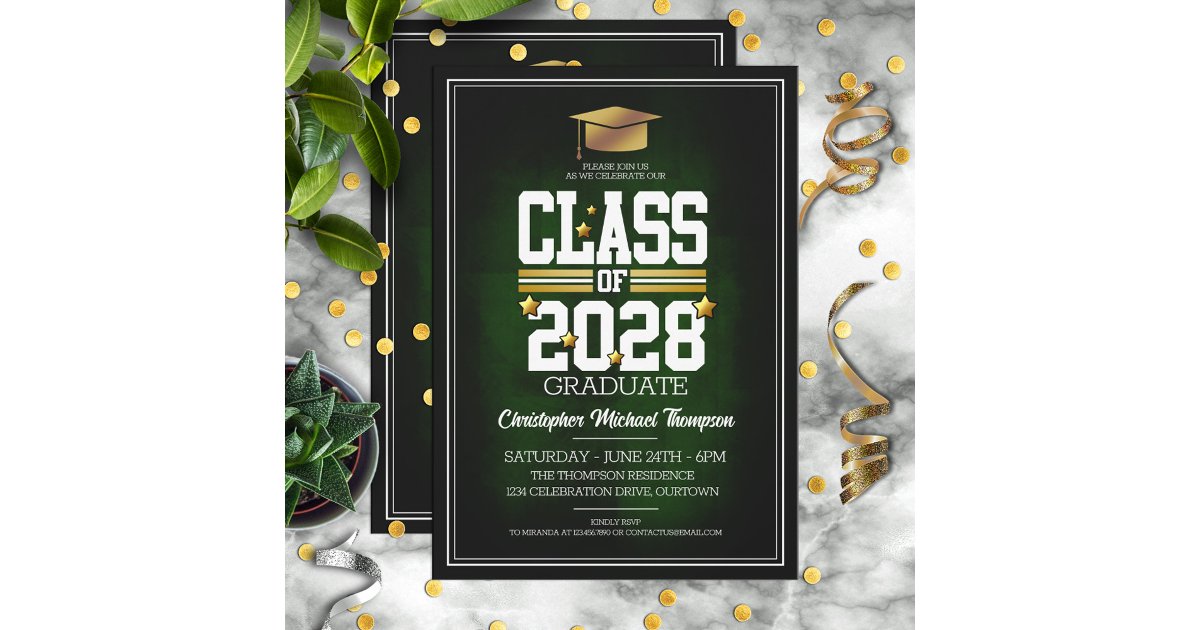 School Colors Green and Gold Graduation Party Invitation | Zazzle