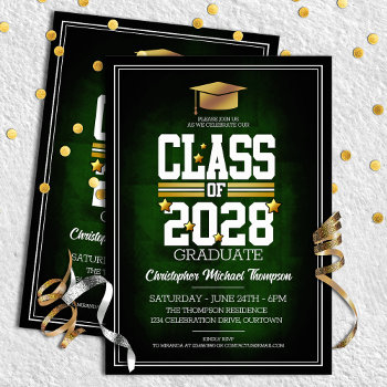 School Colors Green And Gold Graduation Party Invitation by reflections06 at Zazzle