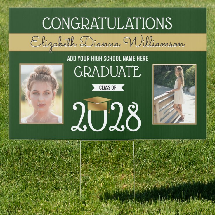 School Colors Green and Gold Graduation Sign | Zazzle