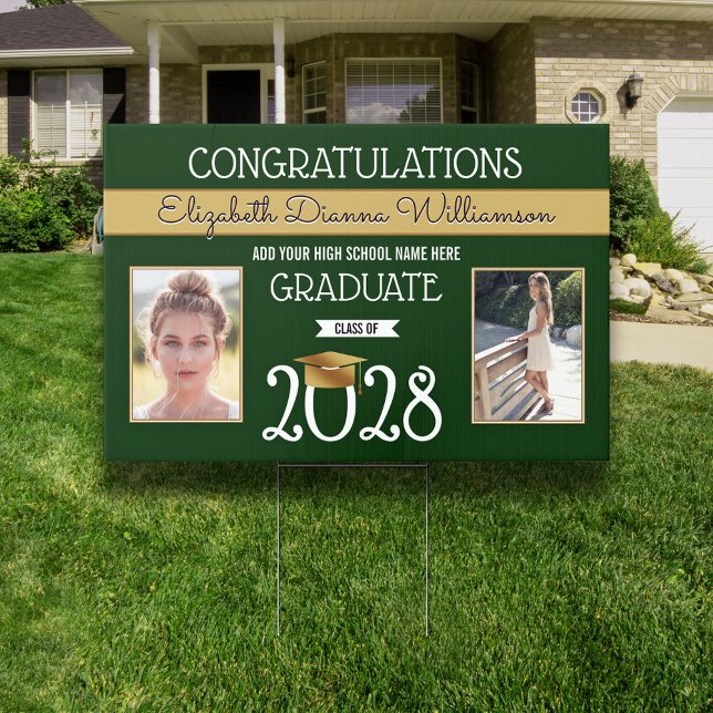 School Colors Green and Gold Graduation Sign (Creator Uploaded)