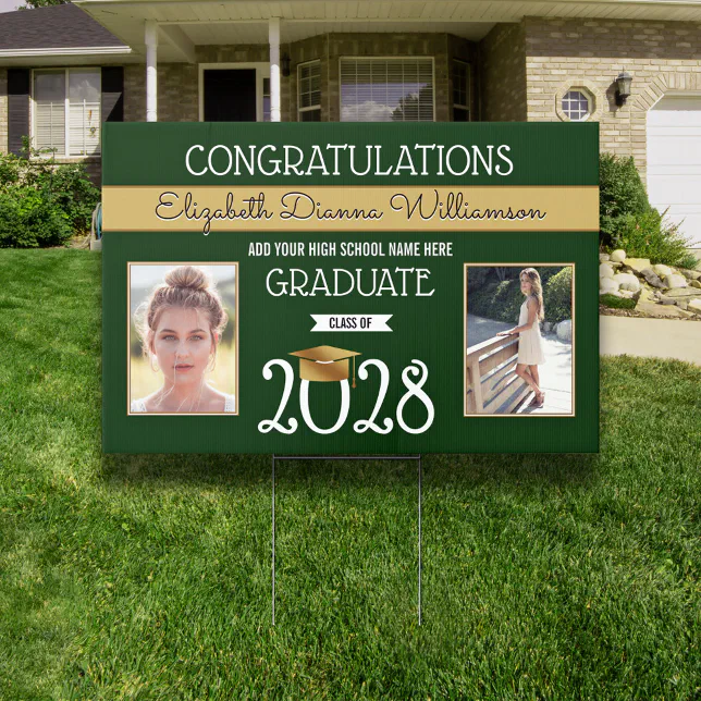 School Colors Green and Gold Graduation Sign | Zazzle