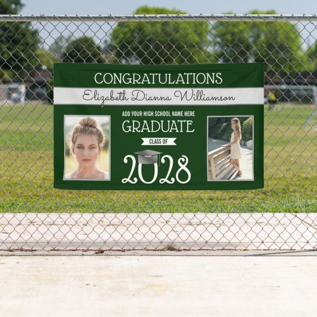 School Colors Green and Silver Graduation Banner (Insitu)