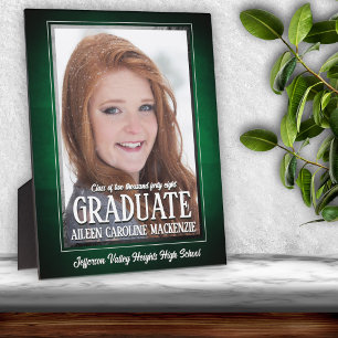 School Colors Green and Silver Graduation Photo Plaque