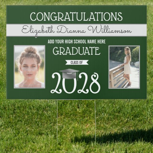 School Colors Green and Silver Graduation Sign