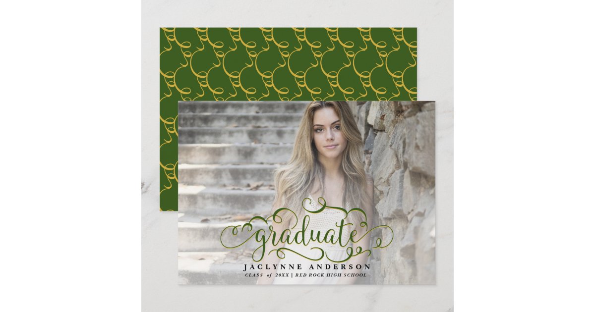 School Colors Green Gold Photo Graduation Announcement | Zazzle