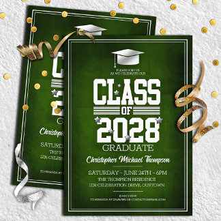 School Colors Green | Silver Graduation Party Invitation