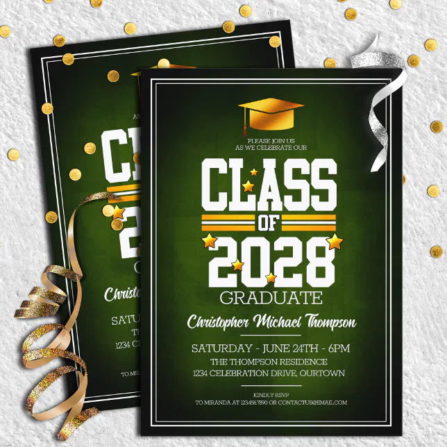 School Colors Green | Yellow Graduation Party Invitation | Zazzle