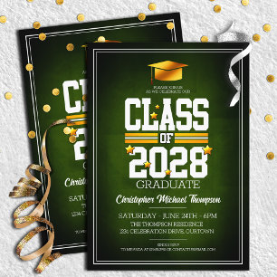 School Colors Green   Yellow Graduation Party Invitation