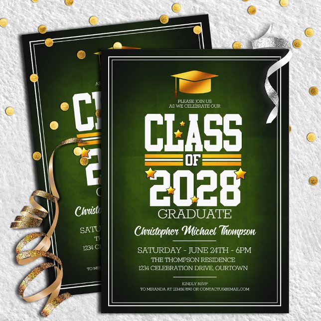 School Colors Green | Yellow Graduation Party Invitation (Creator Uploaded)