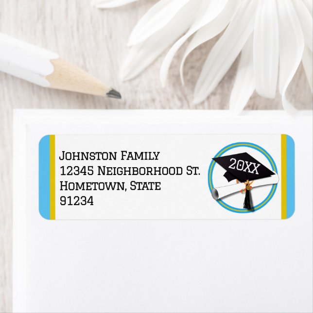  School Colors Lt Blue and Gold Graduation Label (Insitu)