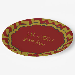 School-Colors-Monogram Chevron Maroon-Gold- Paper Plates