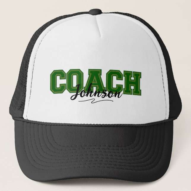 School Colors Personalized Coach-Green and Gold Trucker Hat (Front)