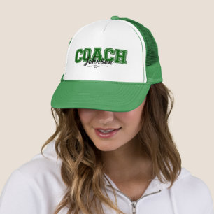School Colors Personalized Coach-Green and White Trucker Hat