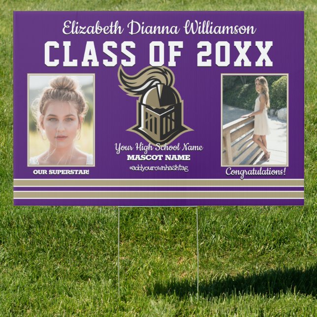 School Colors Purple and Gold Graduation Lawn Sign (Insitu)