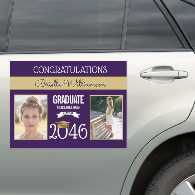 School Colors Purple and Gold Graduation Parade Car Magnet (In Situ)