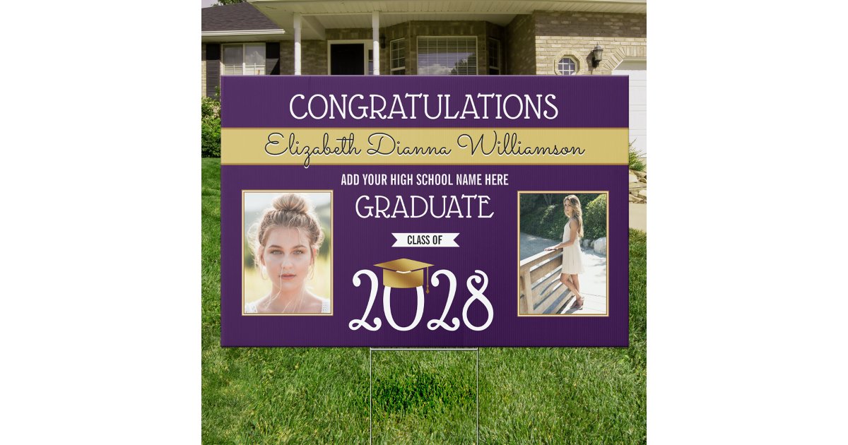 School Colors Purple and Gold Graduation Sign | Zazzle