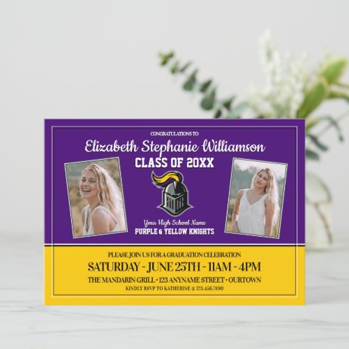 School Colors Purple and Yellow Graduation Party Invitation