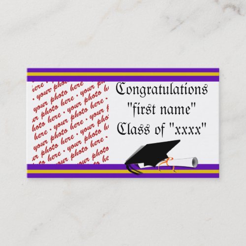 School Colors Purple &amp; Gold Graduation Frame Business Card Template