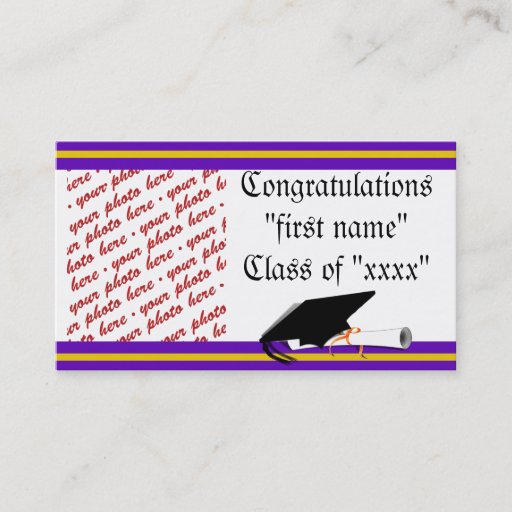 Customizable School Colors Purple &amp; Gold Graduation Frame Business Card Template