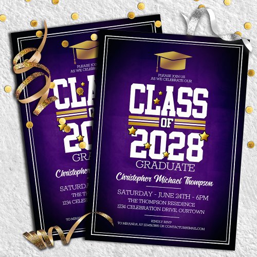 School Colors Purple  Gold Graduation Party Invitation