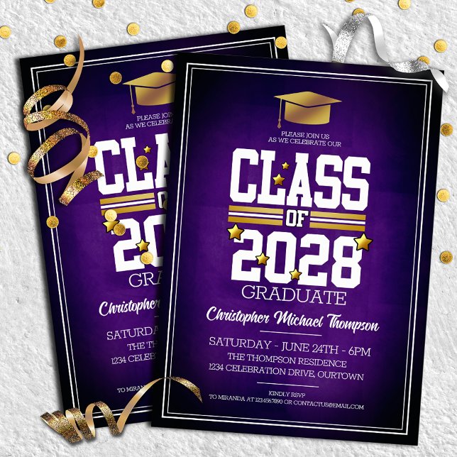 School Colors Purple | Gold Graduation Party Invitation (Creator Uploaded)