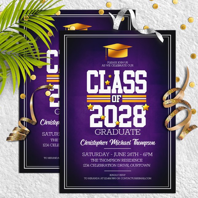 School Colors Purple | Yellow Graduation Party Invitation (Creator Uploaded)