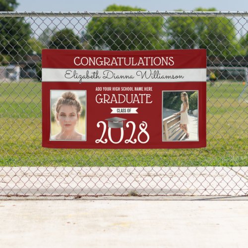 School Colors Red and Silver Graduation Banner