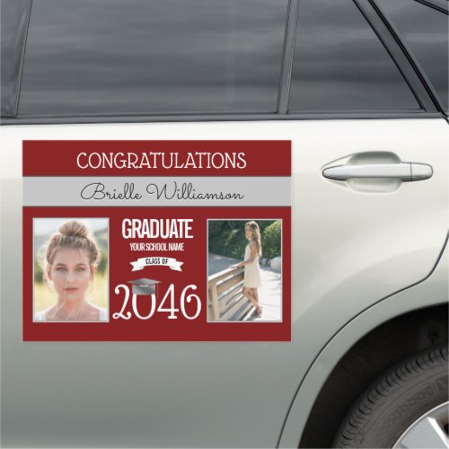 School Colors Red and Silver Graduation Parade Car Magnet