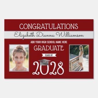 School Colors Red and Silver Graduation Sign | Zazzle
