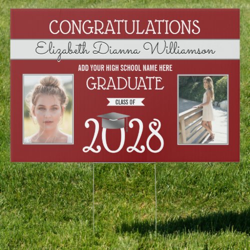 School Colors Red and Silver Graduation Sign