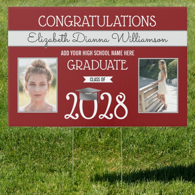 School Colors Red and Silver Graduation Sign (Insitu)