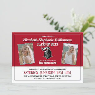 School Colors Red and White Graduation Party Invitation