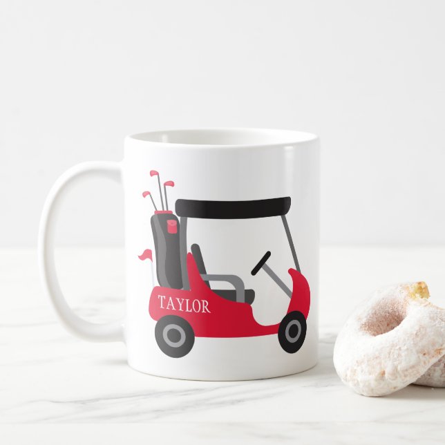 School Colors - Red & Black Golf Cart Coffee Mug (With Donut)