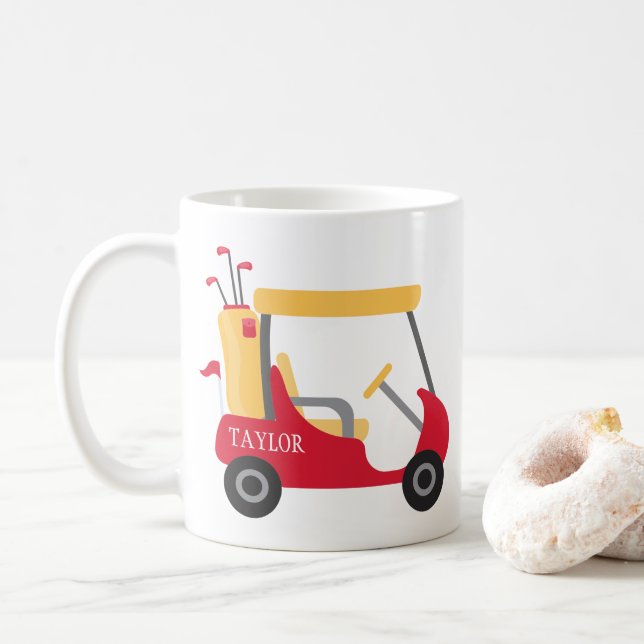 School Colors - Red & Gold Golf Cart Coffee Mug (With Donut)