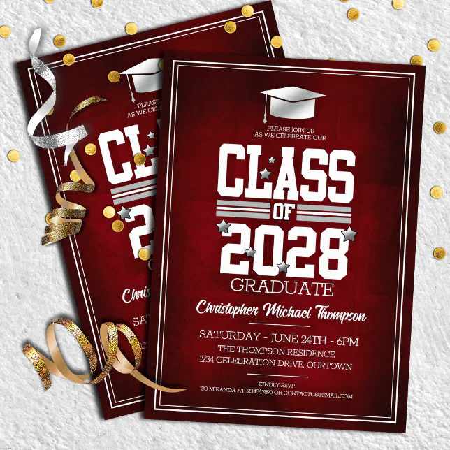 School Colors Red | Silver Graduation Party Invitation | Zazzle