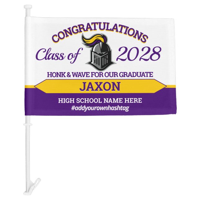 School Colors with Mascot Graduation Car Flag (Front)