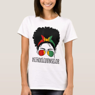 School Counselor African Women Messy Bun Black His T-Shirt