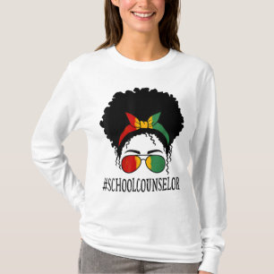 School Counselor African Women Messy Bun Black His T-Shirt