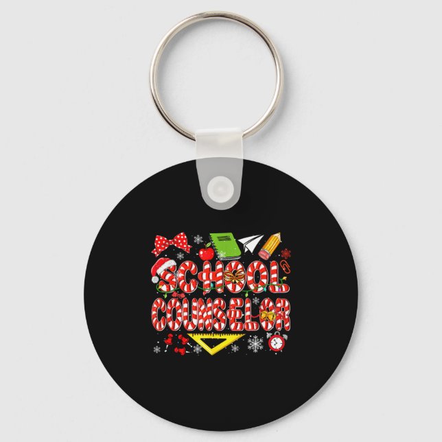 School Counselor Christmas Candy Canes Lover Funny Keychain (Front)