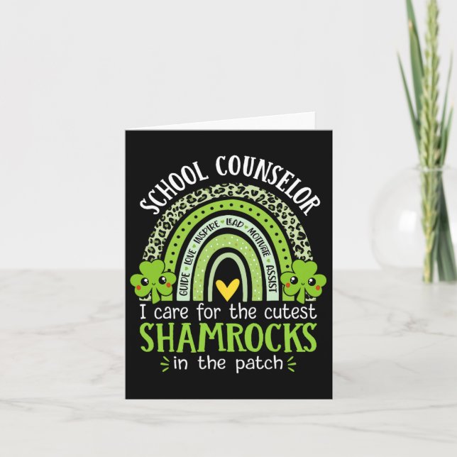 School Counselor Cutest Shamrocks Rainbow St Patri Card (Front)