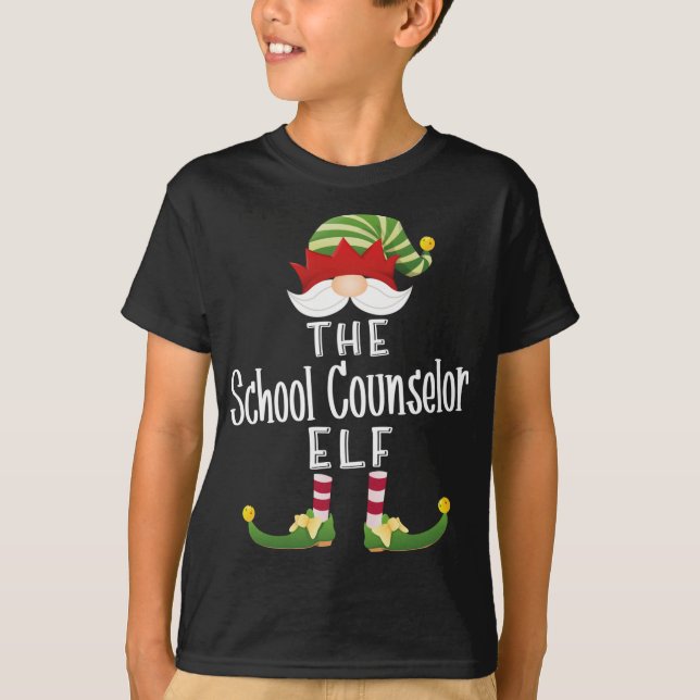 School Counselor Elf Christmas Funny Pajama Party T-Shirt (Front)