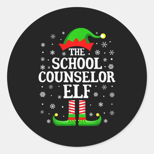 School Counselor Elf Funny Christmas Family Matchi Classic Round Sticker (Front)