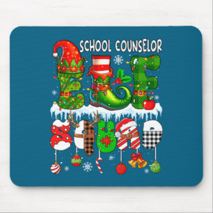 School Counselor Elf Squad Xmas Colorful Elf Hat S Mouse Pad
