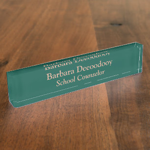School Counselor Green Acrylic Desk Name Plate