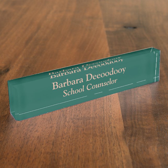 School Counselor Green Acrylic Desk Name Plate (Side)