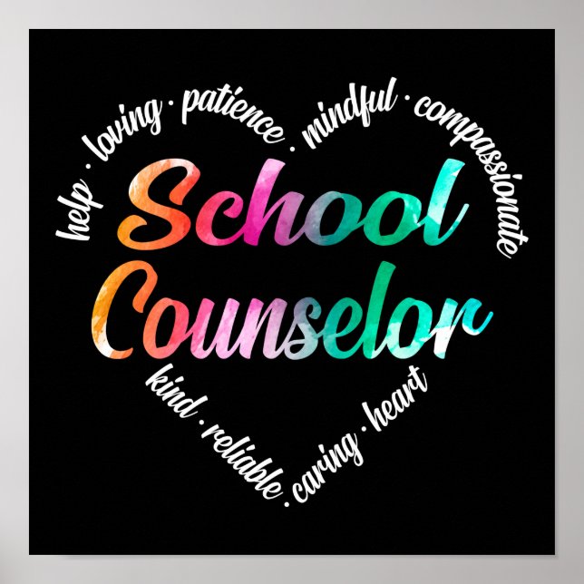 School Counselor Heart Word Cloud Watercolor Poster (Front)